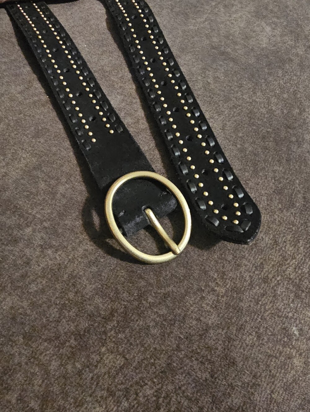 Lucky Brand Black Suede Studded Belt with Gold Buckle XS/S